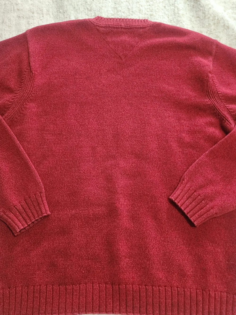 Vintage Tommy Hilfiger Cotton Red Ribbed Knit Oversized Pullover Sweater Logo Lg
